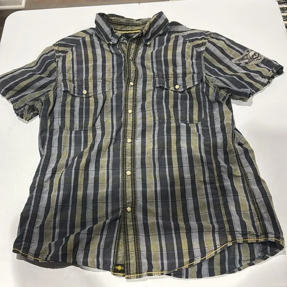 Harley-Davidson Men's Green and Gray Plaid Shirt - Picture 3 of 12